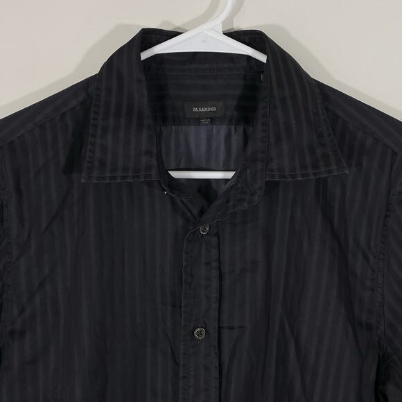 STUNNING JIL SANDER Black Shadow Stripe Dress Shirt 16.5 (42) Made in Italy - Picture 1 of 6